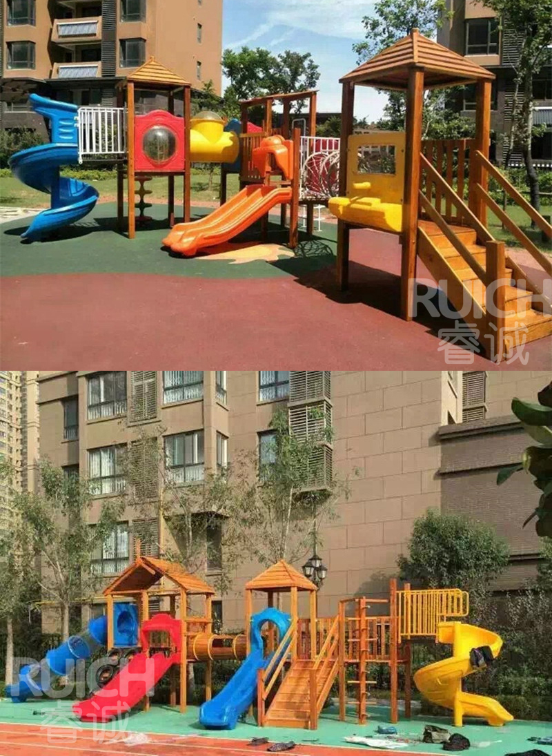 儿童户外木质组合滑梯E