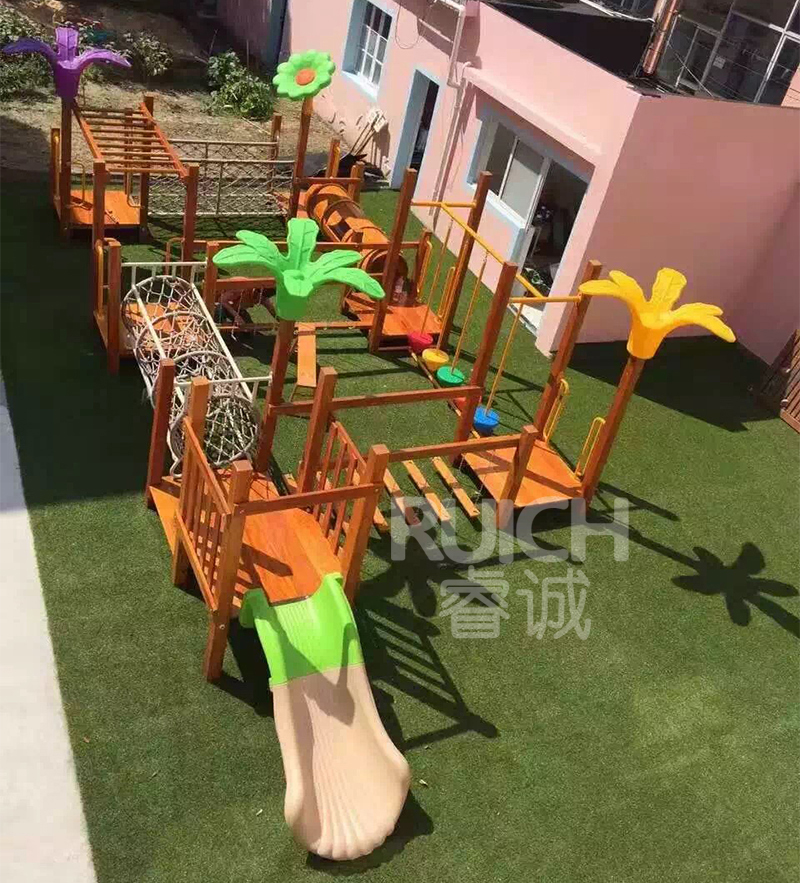 儿童户外木质组合滑梯E