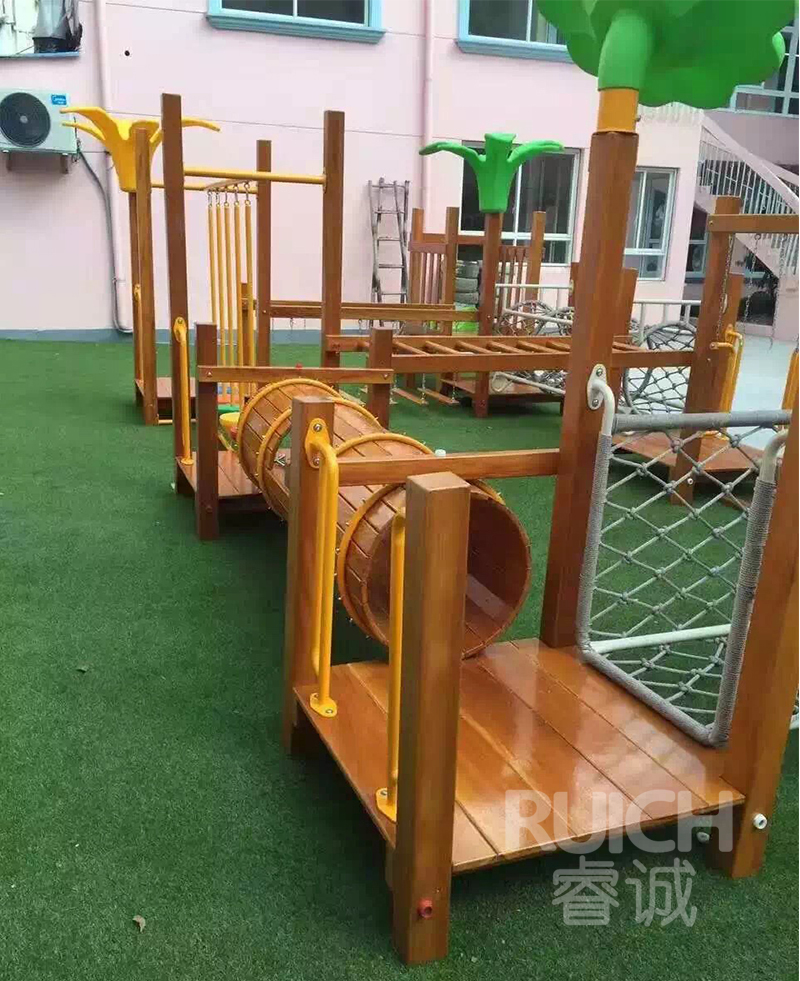 儿童户外木质组合滑梯E