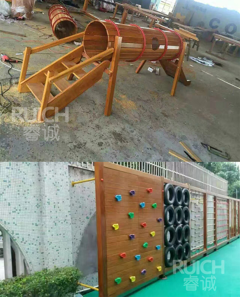 儿童户外木质组合滑梯E