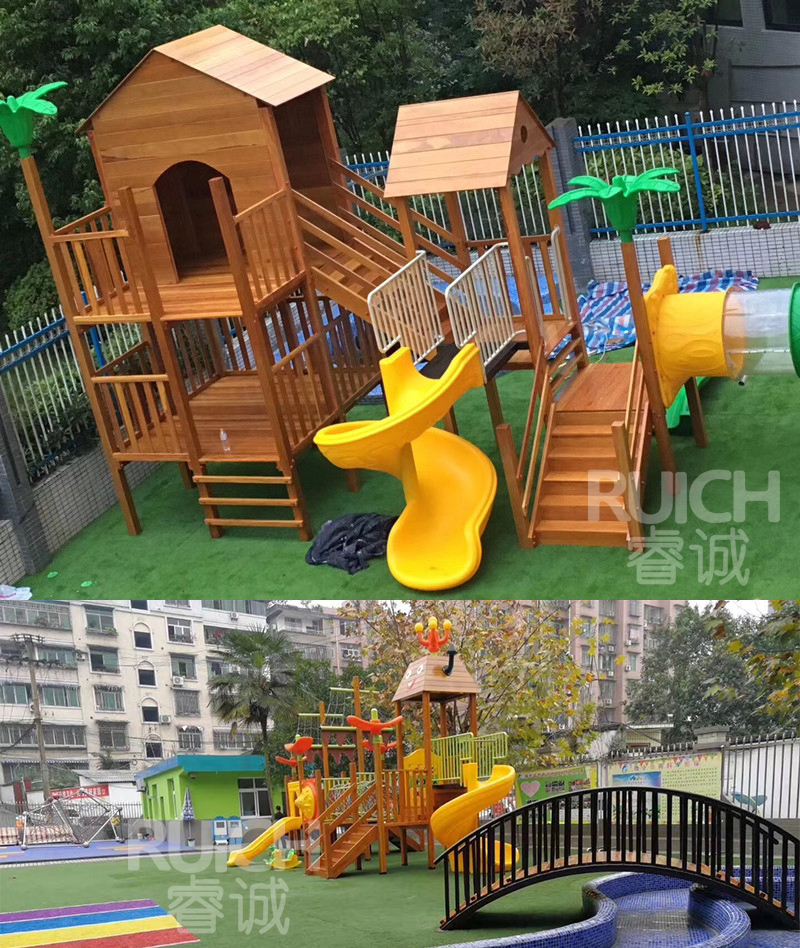 儿童户外木质组合滑梯I